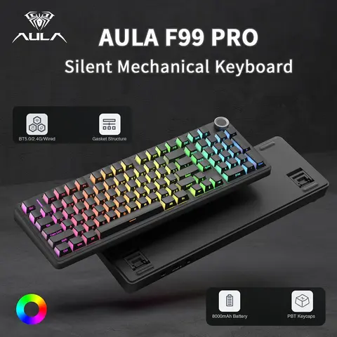 AULA F99 Pro Tastiera silenziosa wireless Tre modalità 8000mAh Retroilluminazione RGB sostituibile a caldo Interruttore lineare silenzioso Tastiere da ufficio per giochi