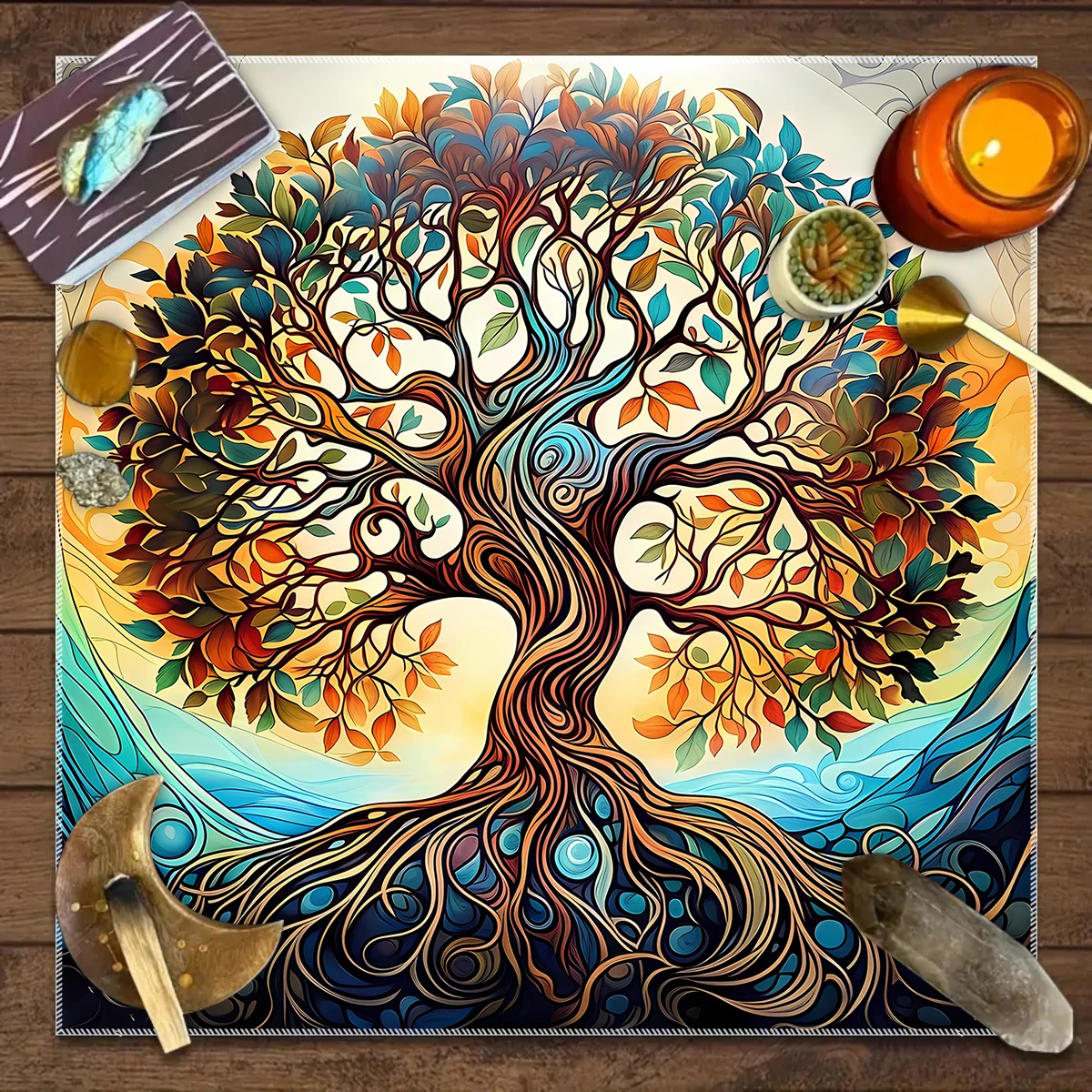 1pc Tarot Card Tablecloth Tree Of Life Twelve Zodiac Altar Tablecloth Card Game Decoration Tarot Card Decoration Tablecloth