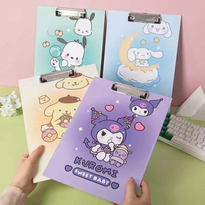 Sanrio A4 File Folder Clipboard Hello Kitty Kuromi Pachacco Writing Pad Memo Clip Board Clips School Supplies Office Stationary