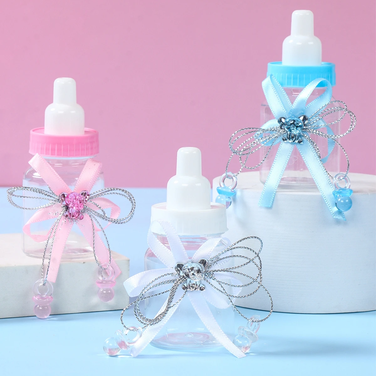 12Pcs Mini Baby Bottle Candy Box Gender Reveal Party Decorations Pink Blue Gift Box Bottle Baptism Baby Shower Party Favors