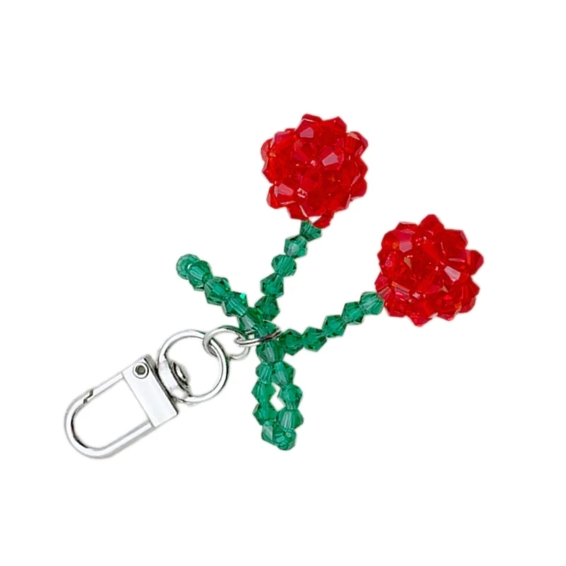 Lovely Crystal Cherries Keychain Practical Bag Charm Schoolbag Hanging Pendant Decor for Purse Bag Backpack Handbag Wallet