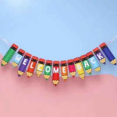 

Welcome Back Bunting Decoration School Season Hanging Banner Garland For Classroom Door Window Rustic Photo Backdrop Party