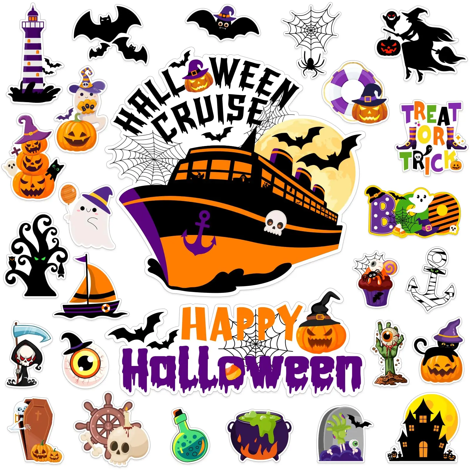 

27Pcs Halloween Cruise Door Magnets Decorations, Reusable Carnival Cruise Ship Cabin Decor Funny Pumpkins Bats Spider Happy Hall