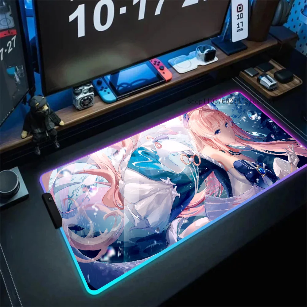 Sangonomiya Kokomi Genshin Impact Mousepad XXL RGB Gaming Mouse Pads HD Black Gamer Accessories Large LED