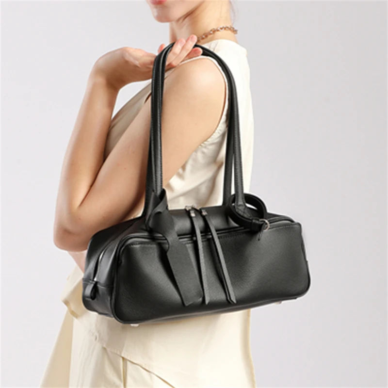 

Burminsa Cowhide Genuine Leather Underarm Shoulder Bags For Women 2025 Luxury Designer Pillow Totes Bowling Work Ladies Handbags