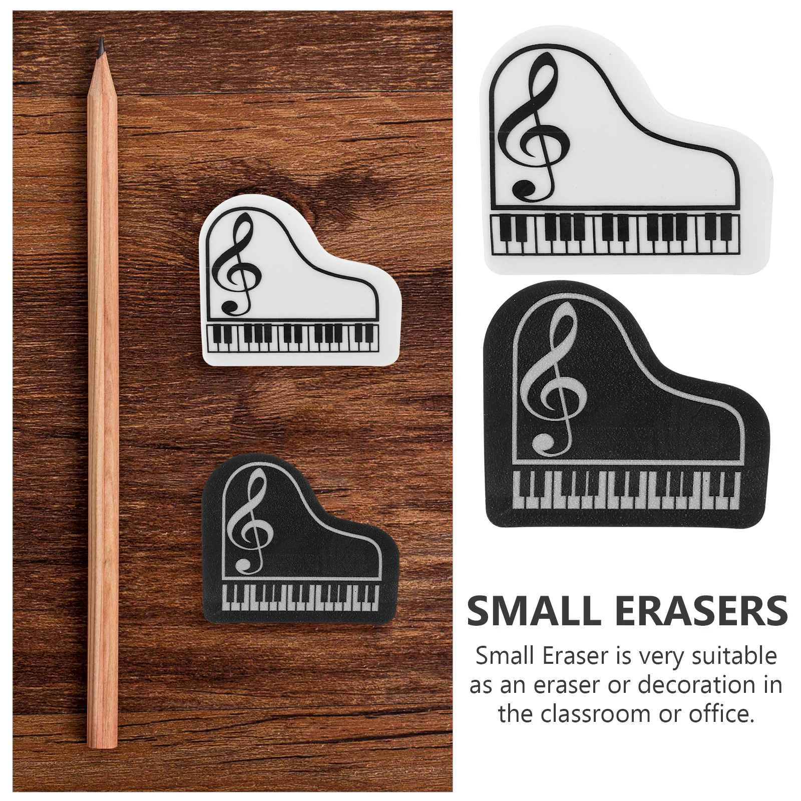 

10 Pcs Piano Eraser Cute Small Rubber for School Kids Black White Portable Stationery Supplies Unique Pencil Erasers
