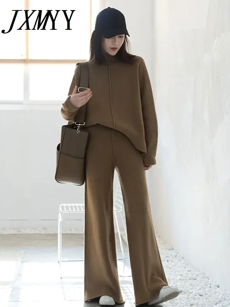 JXMYY-Knit Suit for Women, Split Sweater, Wide Leg Pants, Elegant Temperament, New Fashion, 2-Piece Set, Autumn and Winter, 2024