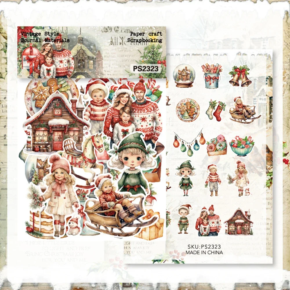40Pcs Creative Christmas Sticker DIY Journal Handbook Decoration Material Collage Stickers Stationery