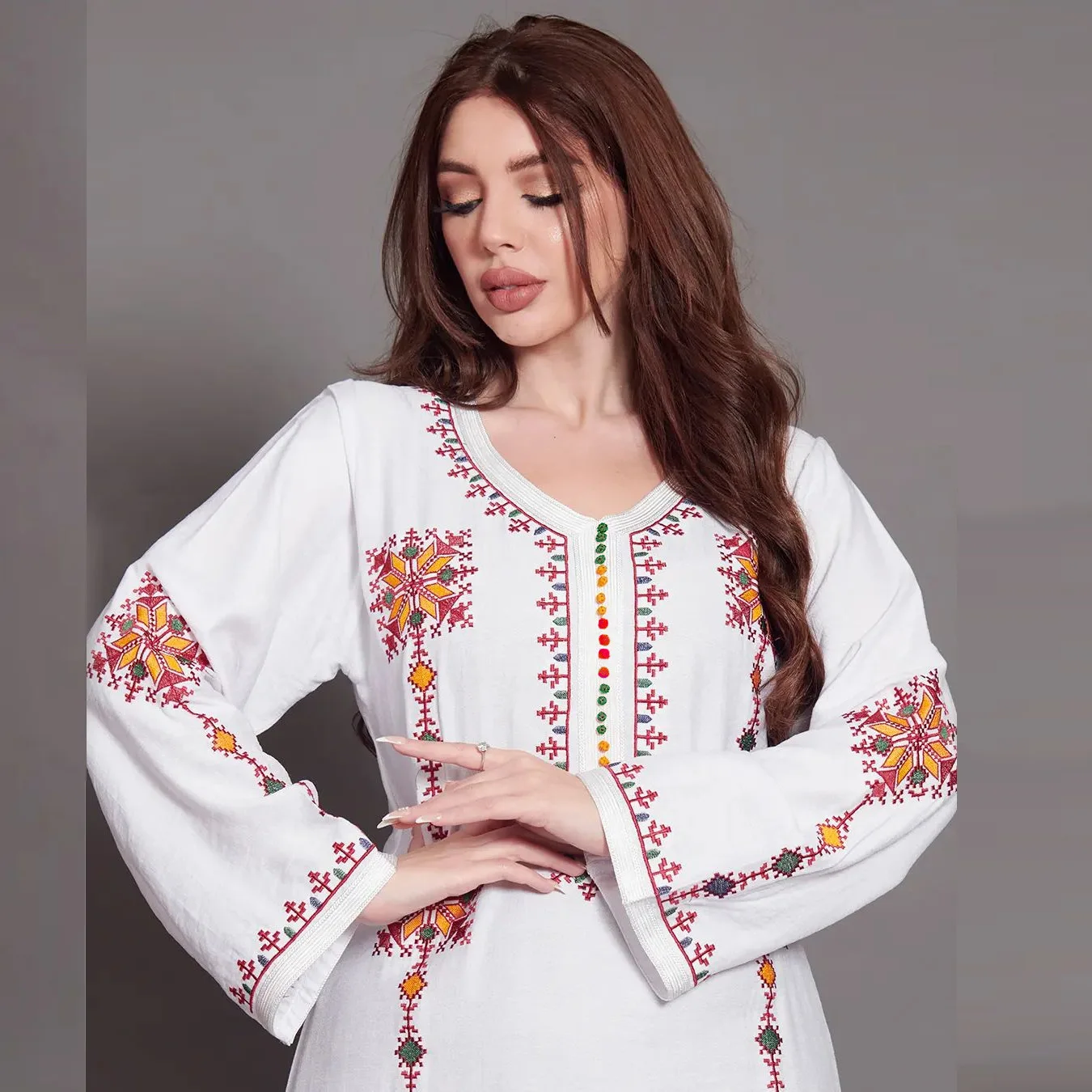 

ICCLEK Ramadan Clothes Moroccan Dresses For Women Ramadan Dress Women's Jalabiya Uae Dubai Embroidery Long Dress