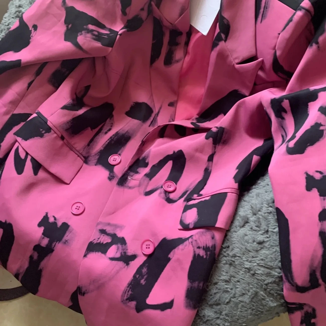 Surdimensionné piste européenne lettres amples Graffit imprimer Blazers femmes manteau printemps femme haute rue Blazers vêtements d'extérieur manteaux NZ190