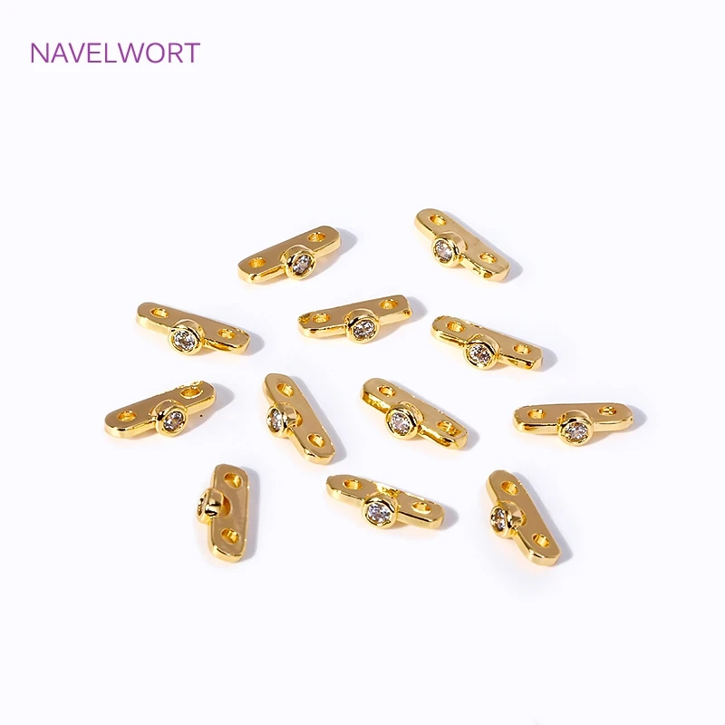 18K Gold Plated Brass Inlaid Zircon Flower Shape Connector 2/3 Hole Spacer Separators Accessories For Necklace Making Supplies
