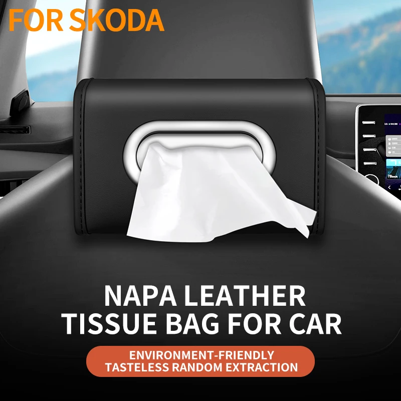 For Skoda Car Tissue Box Hanging Napkin Storage Bag Fabia Kamiq Superb Scala Enyaq-iV MK3 VisionS Yeti Car Interior Accessories