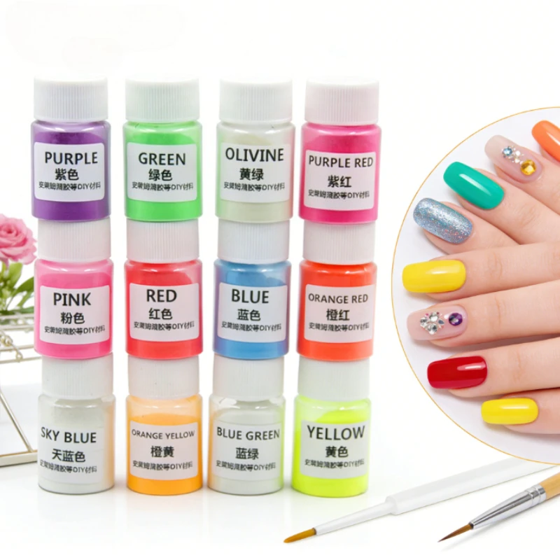 12-Color Glow in The Dark Pearl Powder 20g Fluorescent Glitter for Candle Making Nail Art Resin Crafts