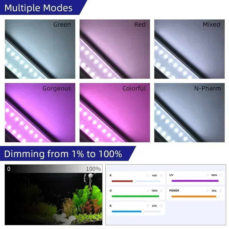 WEEK AQUA M Series 400mm Aquarium Lamp for Nano Tank RGB UV APP Control Cycle Timerled Plant Light