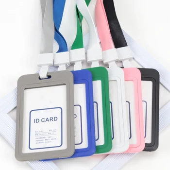 Unisex ทํางานสี ID ผู้ถือบัตร Lanyard ผู้ถือป้าย Identification Sleeve Dual Clear ธุรกิจ Exhibit โรงเรียนสายคล้องคอ Hang