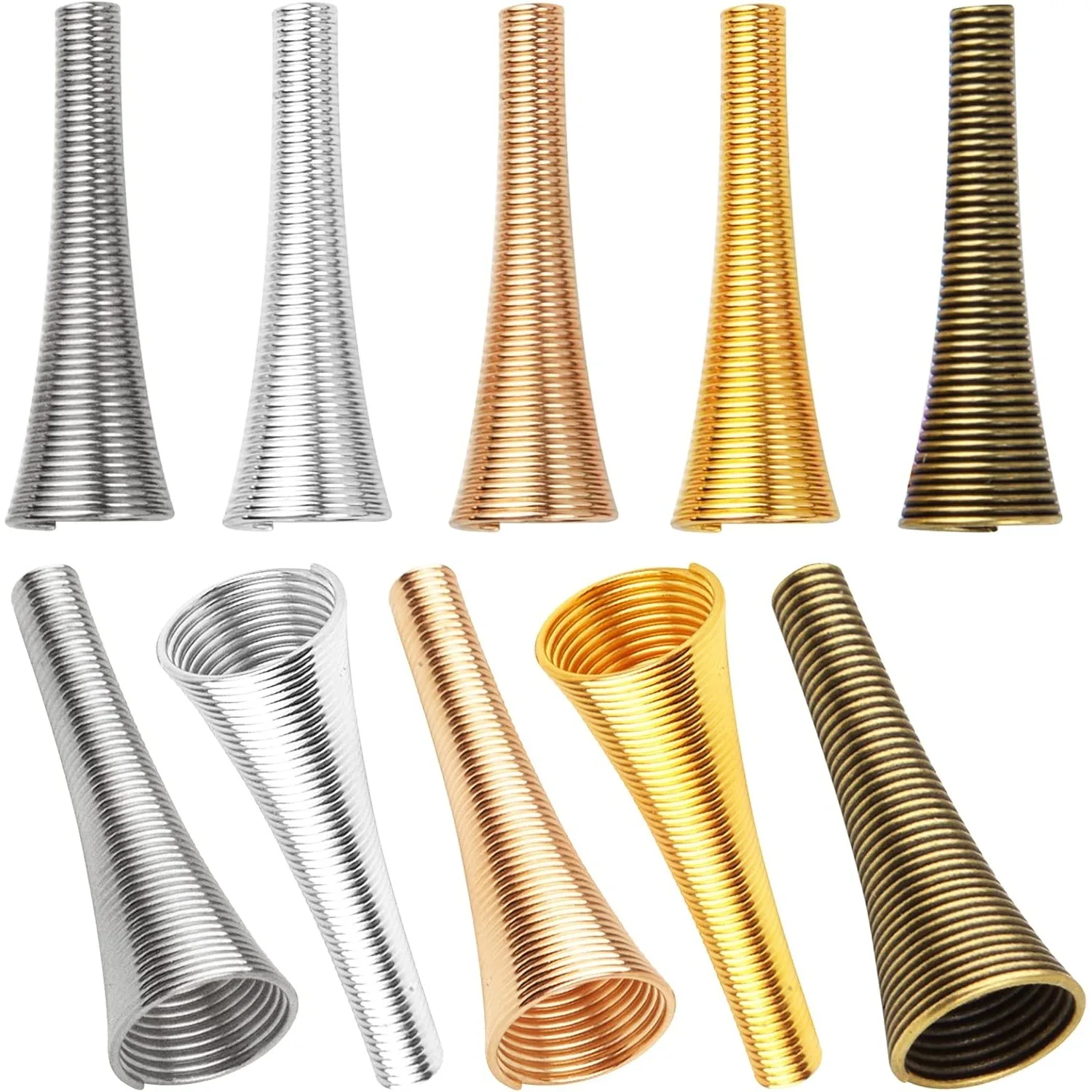 

60pcs Long Spring Cone Bead Caps Trumpet Shape Wrap Coil Spring Beads Stoppers for DIY Earrings Tassel Crafts Jewelry Making