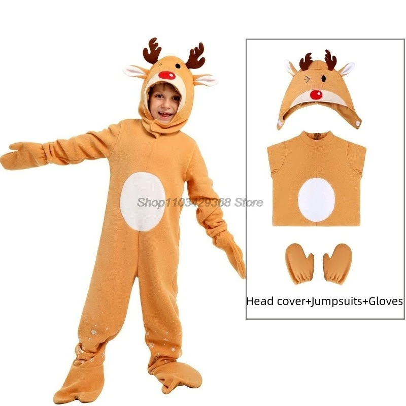 Kerst Kinderen jumpsuit Kerst Rendier rollenspel cosplay kostuum vakantie feest prestatie kleding Kerst pyjama voor kinderen