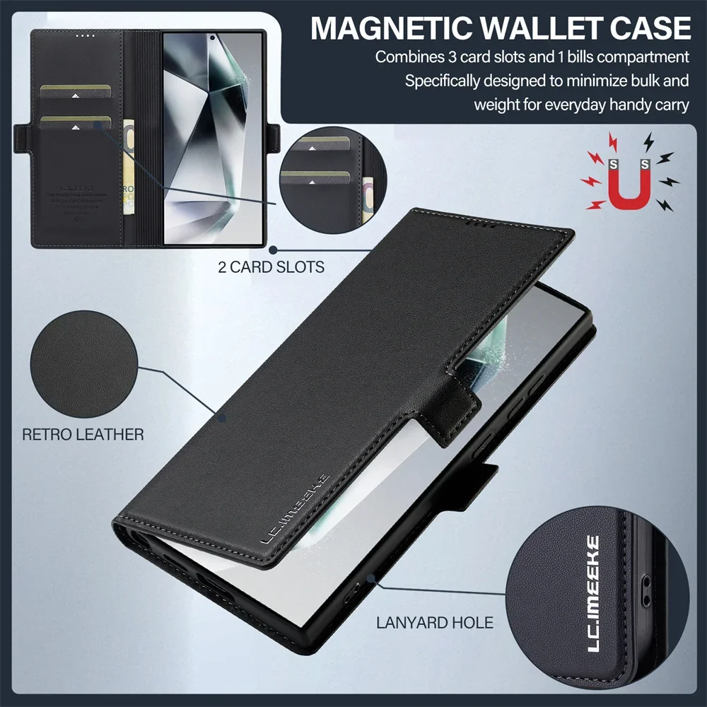 Leather Card Holder Wallet Flip Case For Samsung Galaxy S25 Ultra S24 FE S21 S20 S23 S22 + Plus A55 A54 A53 A35 A16 A15 A14 5G