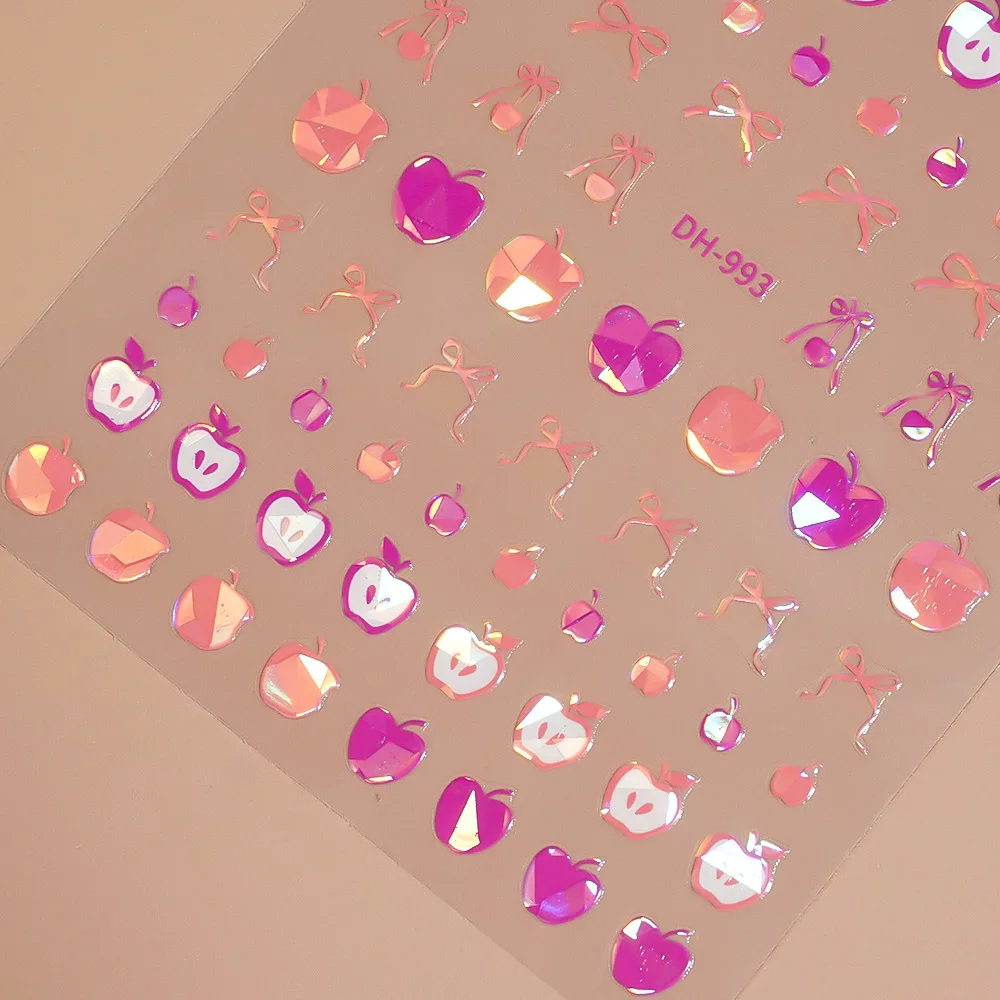 1/5/10 Uds. Pegatinas planas 3D para uñas con lazo de cereza y fruta, pegatinas ligeras para decoración de uñas DIY