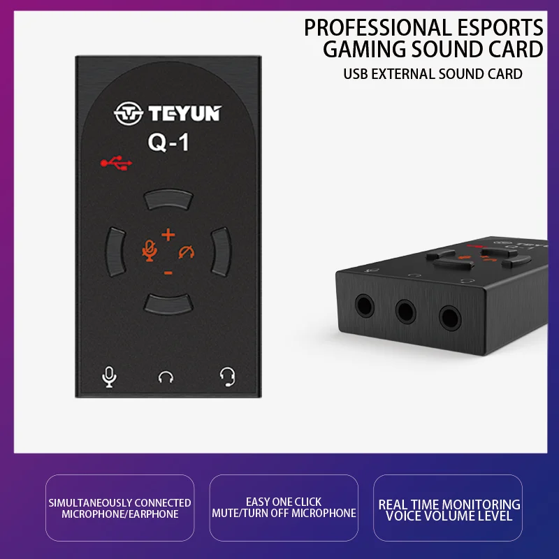 TEYUN Q1 Game Sound Card USB7.1 To 3.5mm Audio Interface Adapter External Soundcard For PC Laptop PS4 Headset Microphone 2023NEW