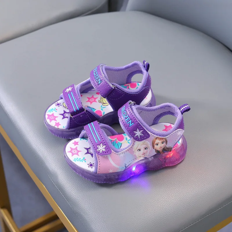 Disney-Sandales de sport lumineuses à LED pour garçons et filles, Frozen Elsa Princess, sandales d'été pour enfants, chaussures pour tout-petits non alds, taille 21-3