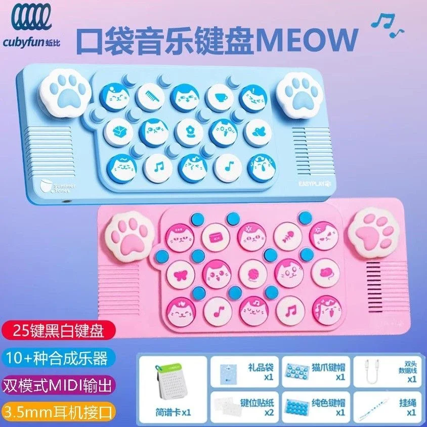 Light-up Pocket Piano Keyboard with MIDI/USB and Cat's Paw Design, Easyplay Music Toy for Kids and Adults