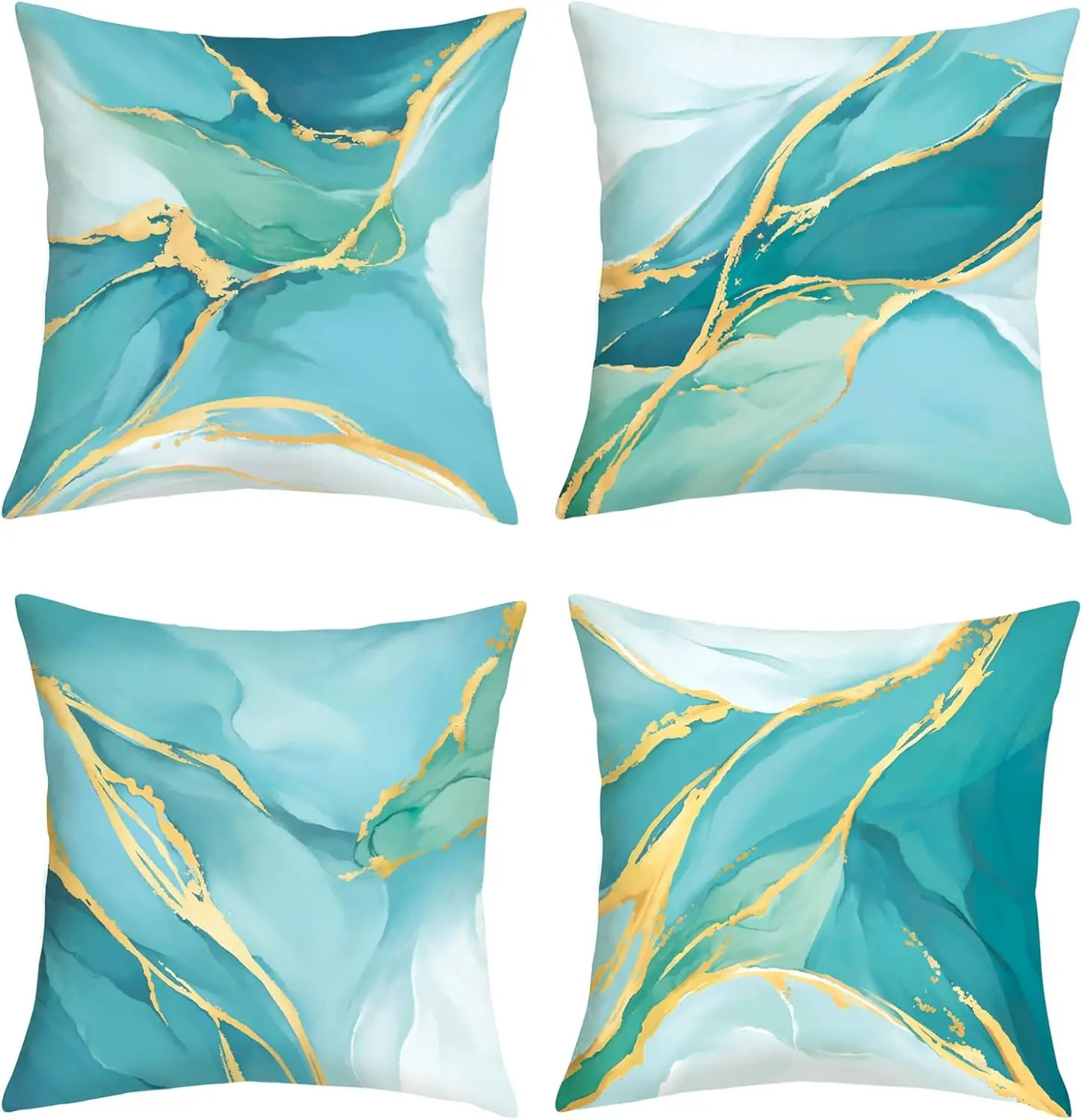 Enhance your space with our 4-Piece Luxury Abstract Blue Gold Marble Throw Pillow Covers Cushion Shams Set for Modern Home Decor