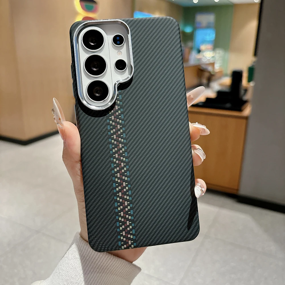 Kohlefaser-Textur Magnetische Hülle für Magsafe für Samsung Galaxy S24 S25 S26 Ultra Legierungs-Objektiv Kabellose Ladehülle – Detail 1