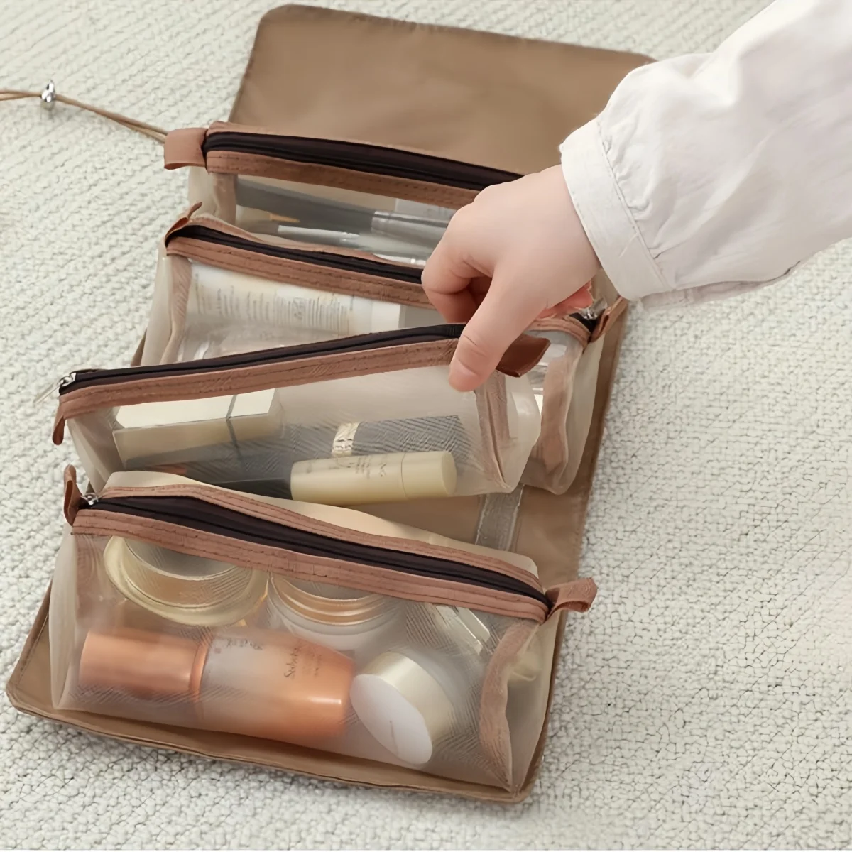 Borsa per il trucco da viaggio portatile multifunzionale Borsa per il trucco da toilette da viaggio Borsa di stoccaggio portatile impermeabile rimovibile di grande capacità