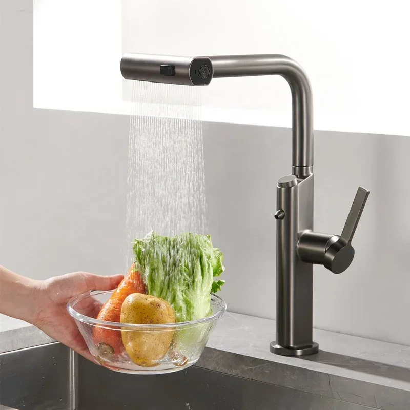 

Sanitary Ware 3 Way Water Filter Faucet Spray Pull Down Kitchen Mixer Taps Pull Out Waterfall Kitchen Sink Faucets