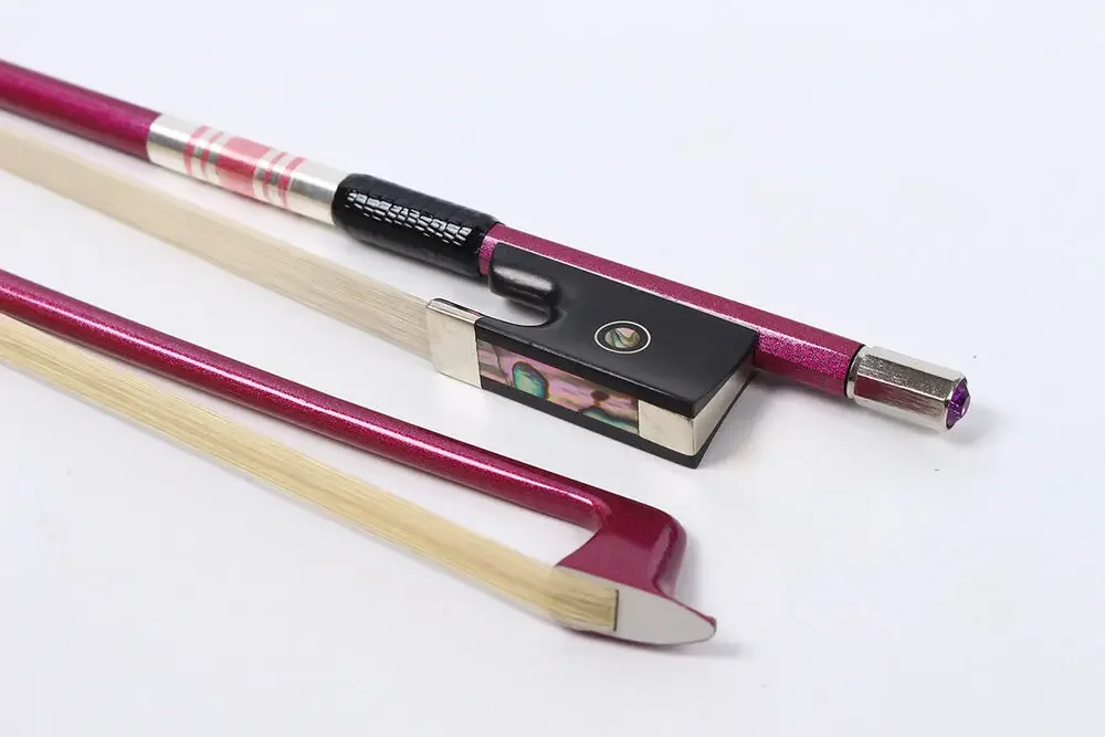 

4/4 Violin Bow Pink Carbon FIber Ebony Frog Double Eyes Inlay with Drill Horse Hair Well Balance Upright for Violinist