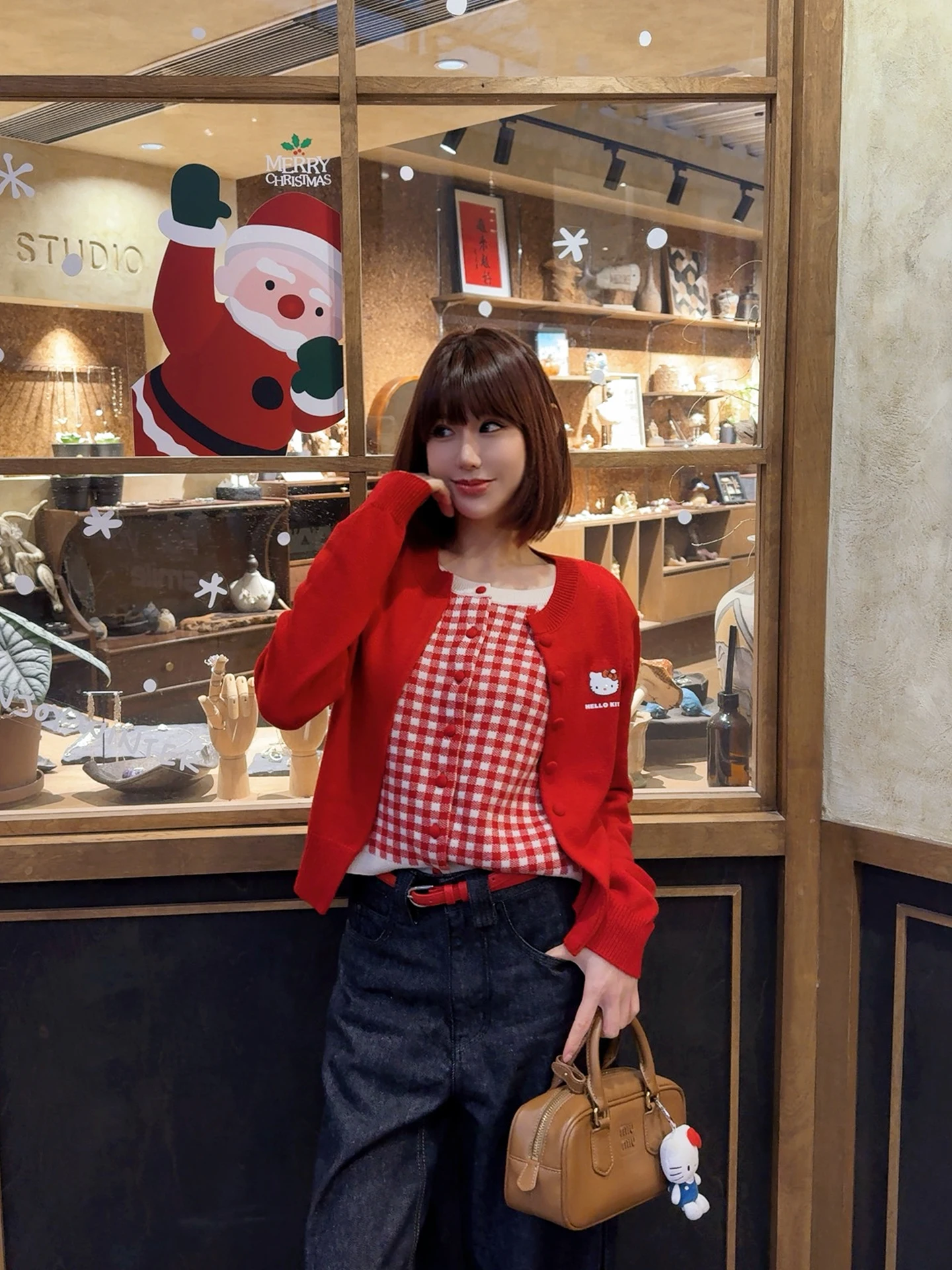 

ASBR Original C-Spun Knitted Cardigan Women's Spring New Year Red Aosphere Fake Two-Piece Long Sve round Ne Knitwear