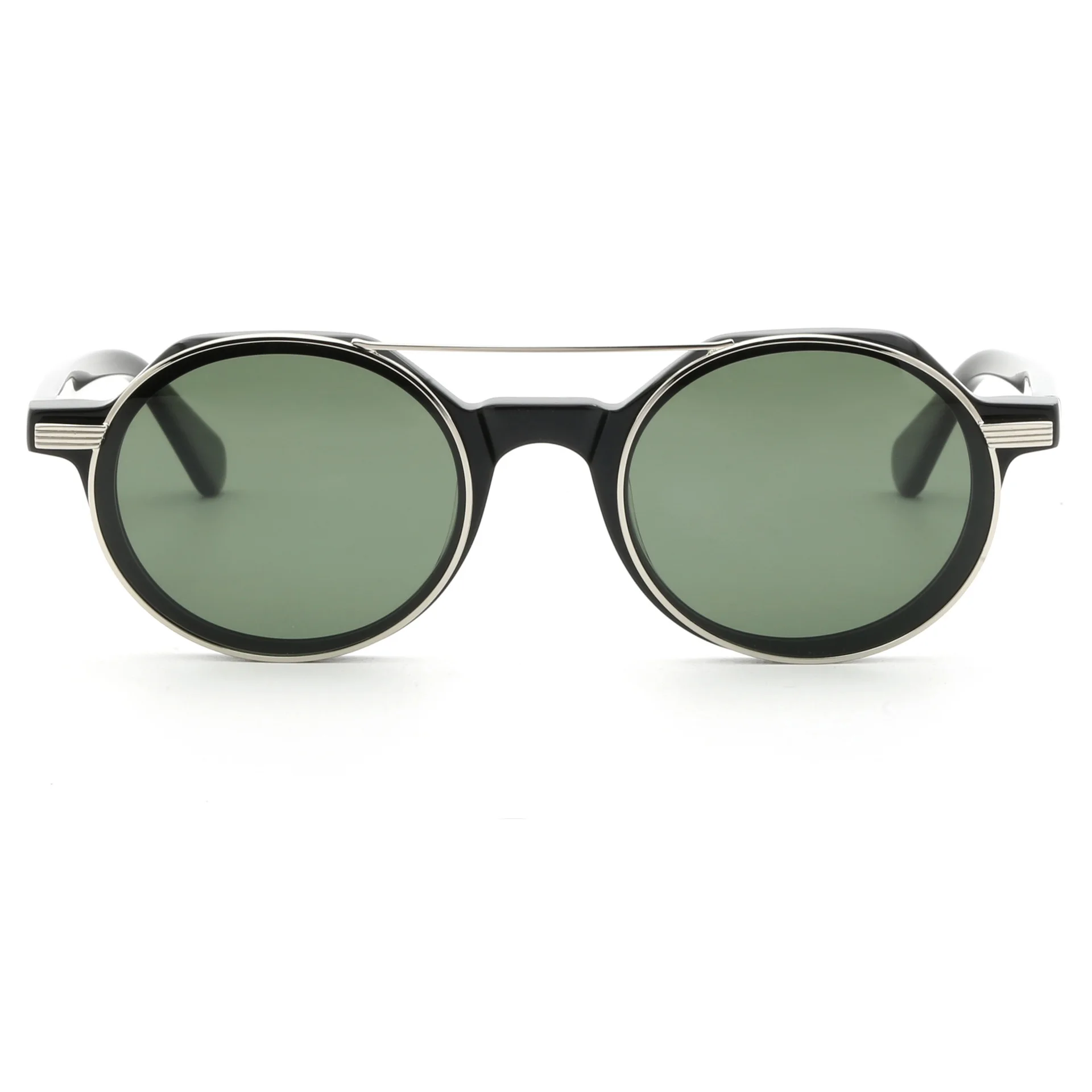 2 In 1 Magnetic Clip-on Acetate & Metal Vintage Round Eyeglasses Frame Men Polarized Sunglasses Luxury Brand Design with box