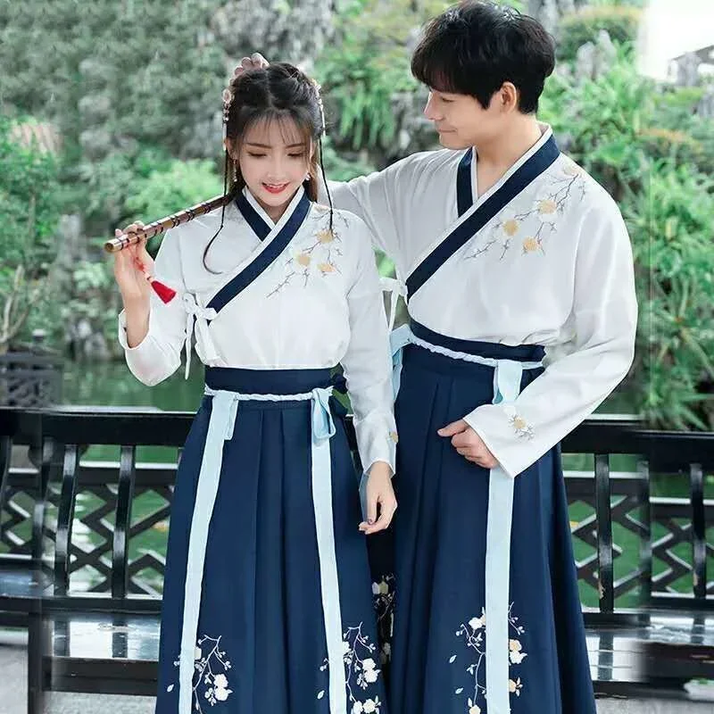 Chinese Dress Korean Hanfu White Blue Men Women Dresses Chinese Style Cosplay Embroidery Kimono Traditional China Clothing