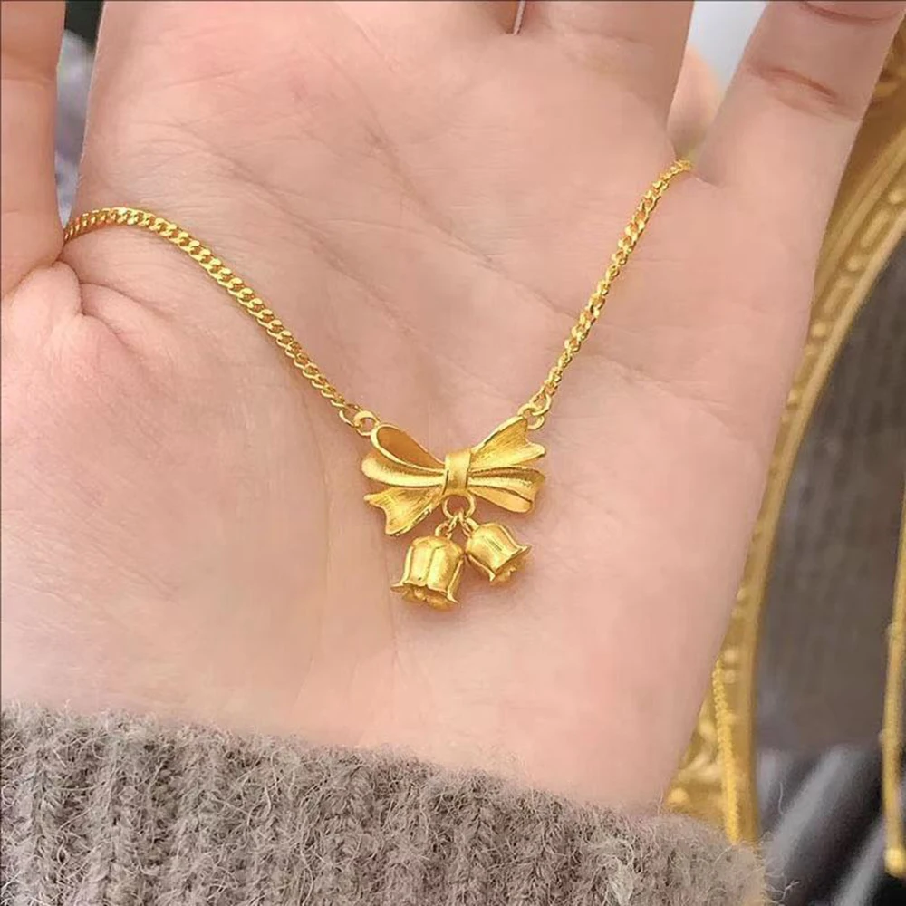 

10Pcs New Chinese Princess Sweet Bow Necklace Women's Golden Senior Design Sense Jewelry