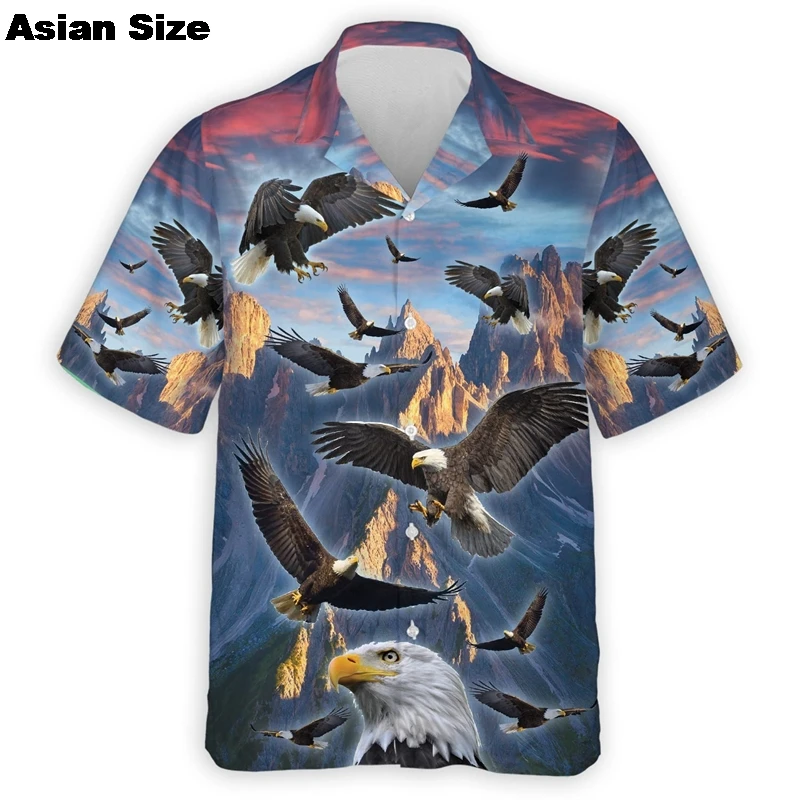 2025 USA Flag Shirts For Men American Eagle 3d Printing Men's Hawaiian Shirt Beach Short Sleeve United States Tops Tees Blouse