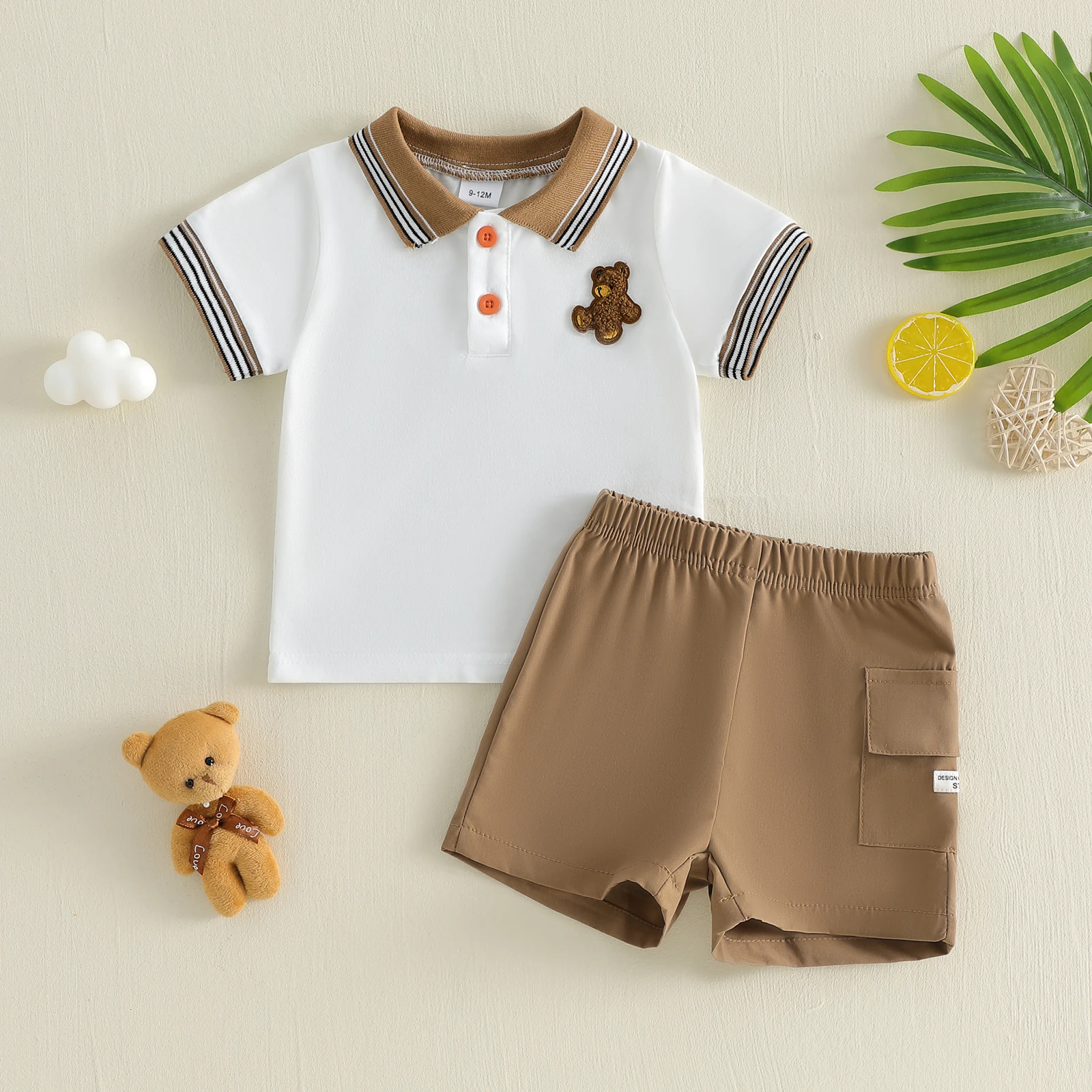 2Pcs Baby Boy Summer Outfits Short Sleeve Bear Embroidery T-Shirt  Shorts Set Cute Toddler Boys Clothes Set