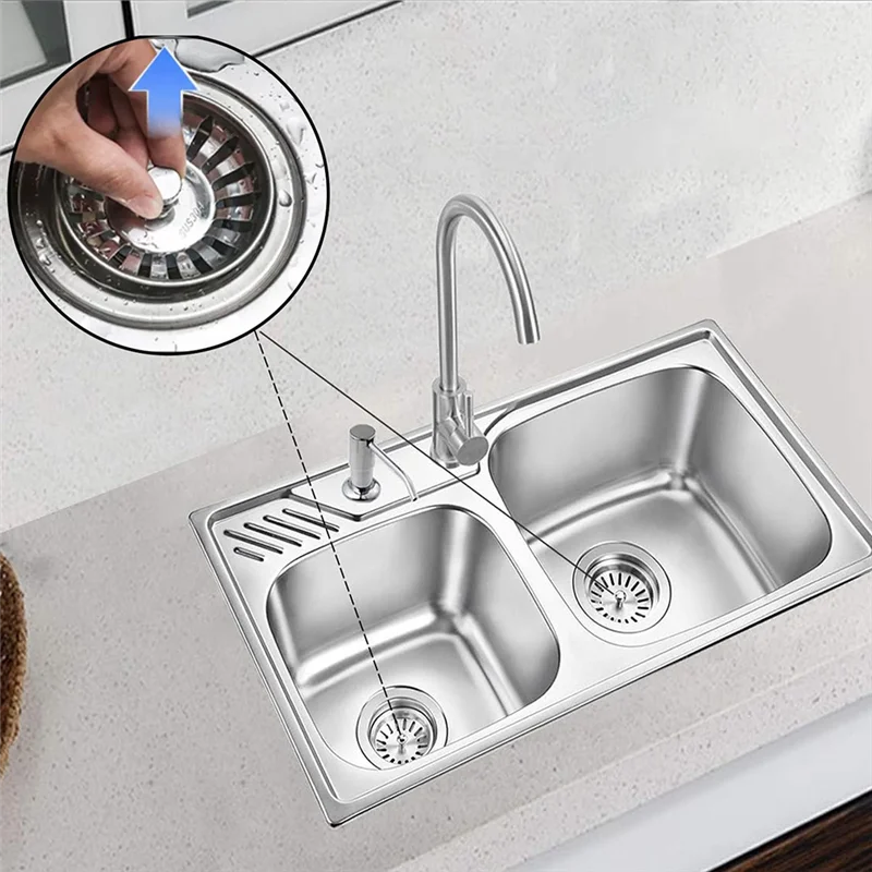 

A25F-Stainless Steel Kitchen Sink Drain Filter Waste Plug Strainer Sink Plug Filter Replacement