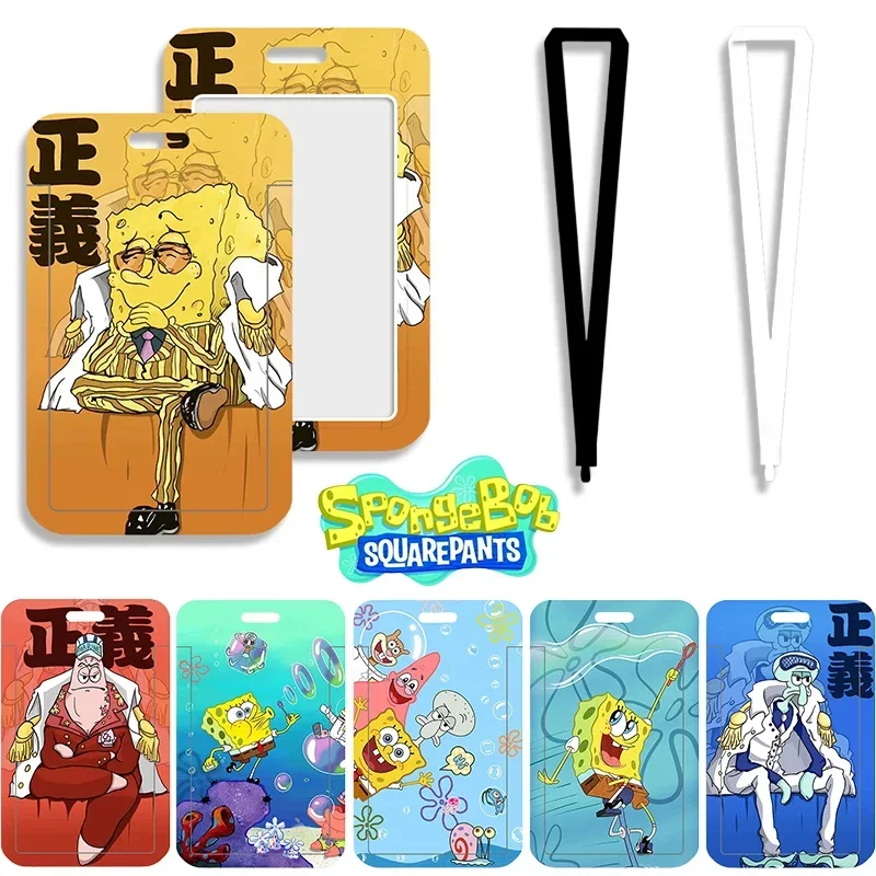 SpongeBob Card Holder with Lanyard Funny Anime Students Bus Campus Meal Credit ID Card Case Creativity Cartoon Protective Cover