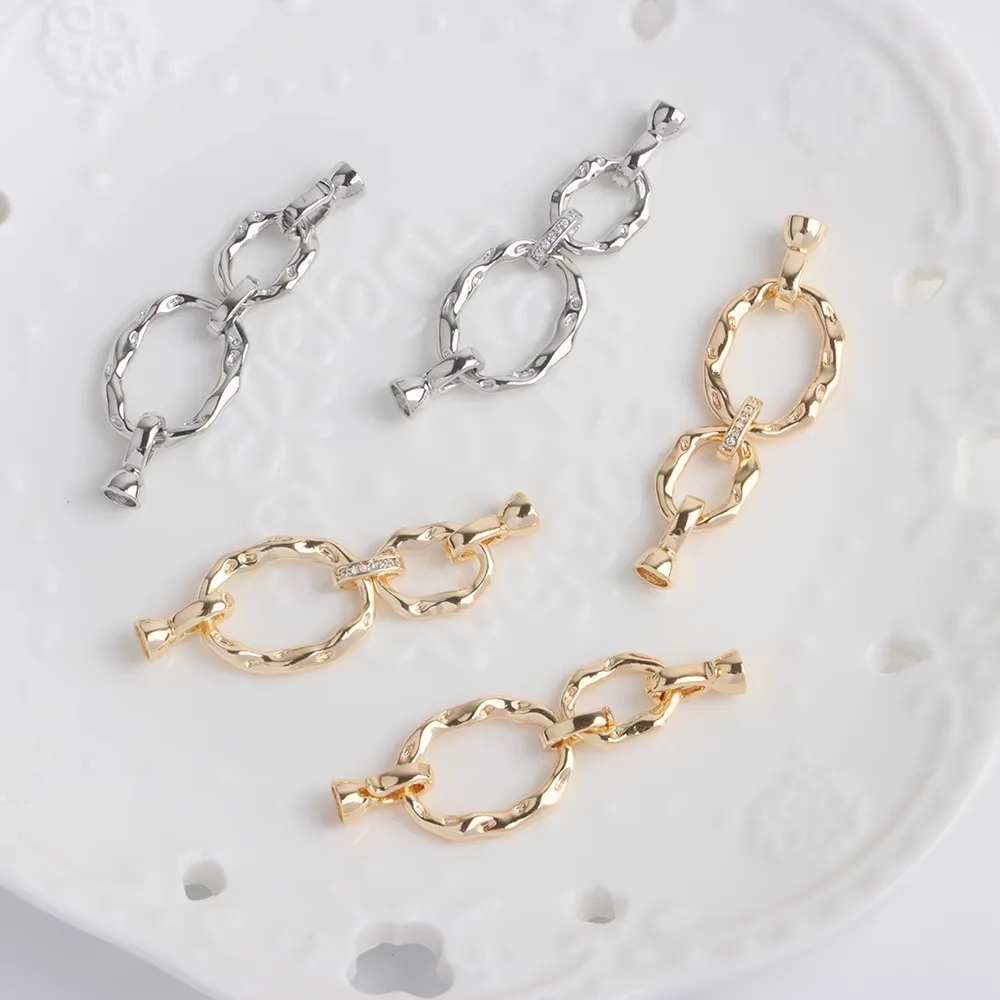 

18K Copper-plated Gold Color Versatile Atmospheric Double Circle Oval Necklace Bracelet Tail Buckle Handmade DIY Accessories
