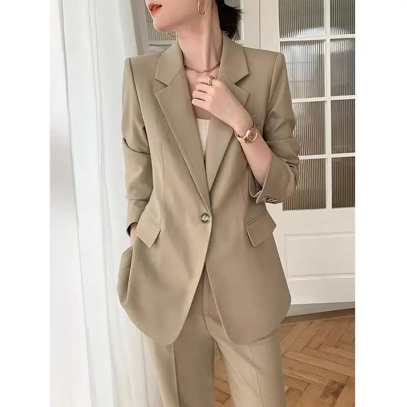 Chaqueta ajustada de Boutique para mujer, Blazer informal, pantalones elegantes de dos piezas, traje de oficina, novedad de primavera, 2023