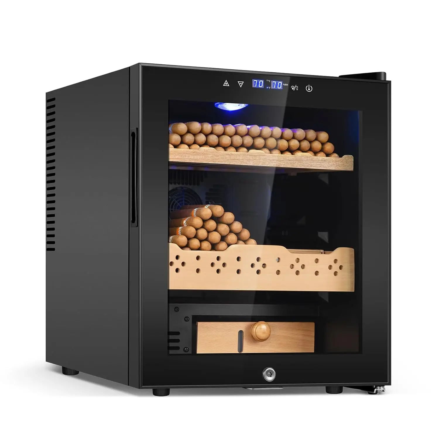 

Electric Cigar Humidor Cabinet, 50L Cooler with Temperature and Humidity Control, Spanish Cedar Wood Shelves and Safety, Custom