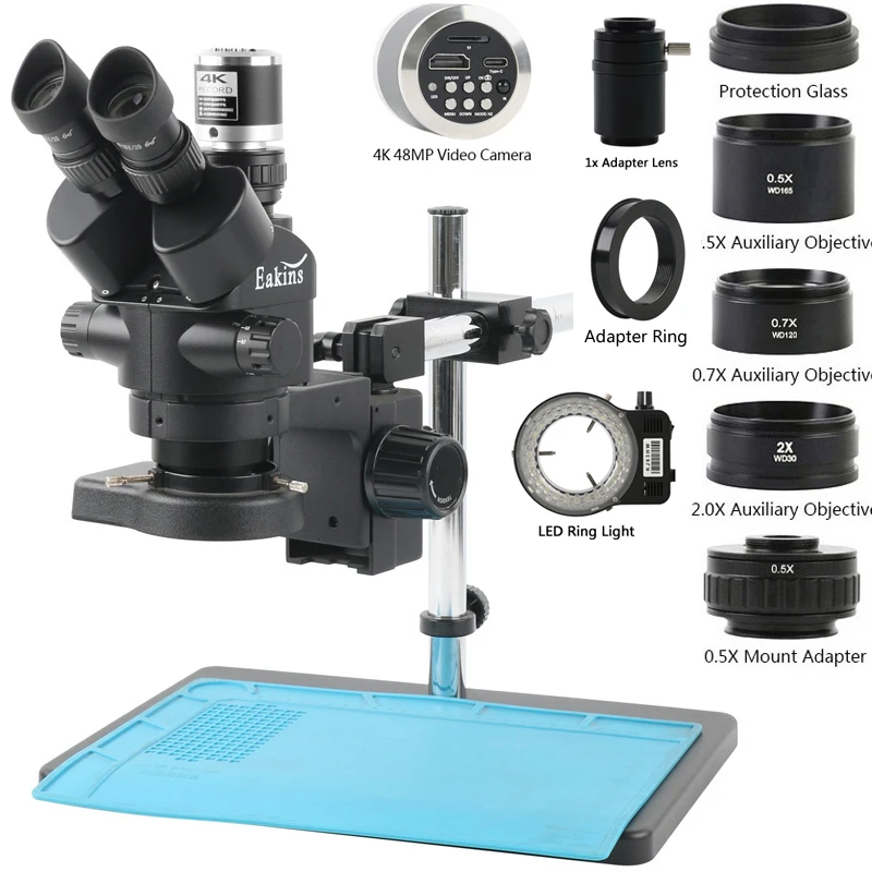 3.5-90X Simul-focal Zoom Trinocular Stereo Microscope 1080P 2K 4K 48MP 55MP HDMI USB Video Camera 1X 0.7X 0.5X 2X Objective Lens