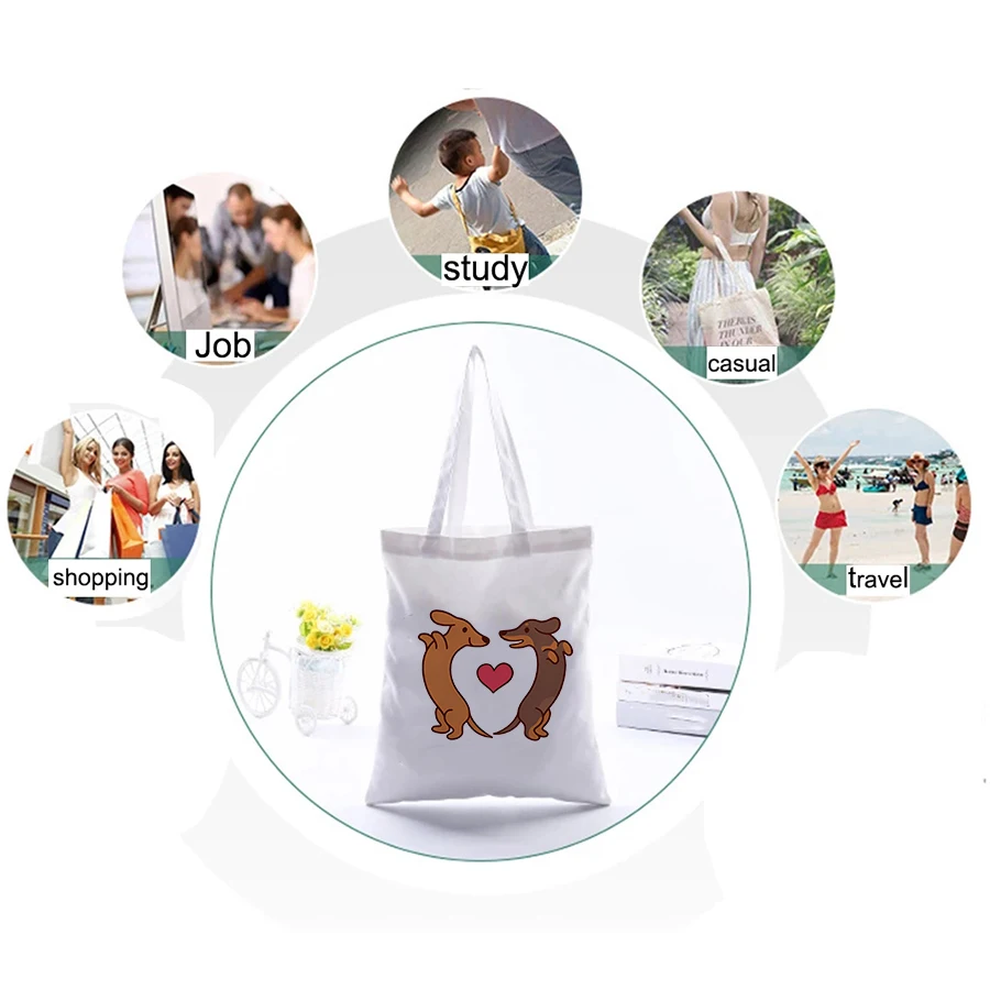 Cartoon Dog  Tote Bags Linen Shopper Bag Shoulder Bag Large Capacity Tote Bag Handbag Harajuku Animal Shopper Bags Cartoon Bags