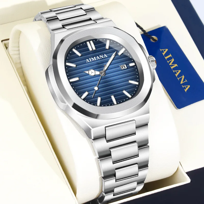 

Luxury Military Man Watch Square Waterproof Luminous Date Week Men Watch Stainless Steel Quartz Men's Watches Reloj+box