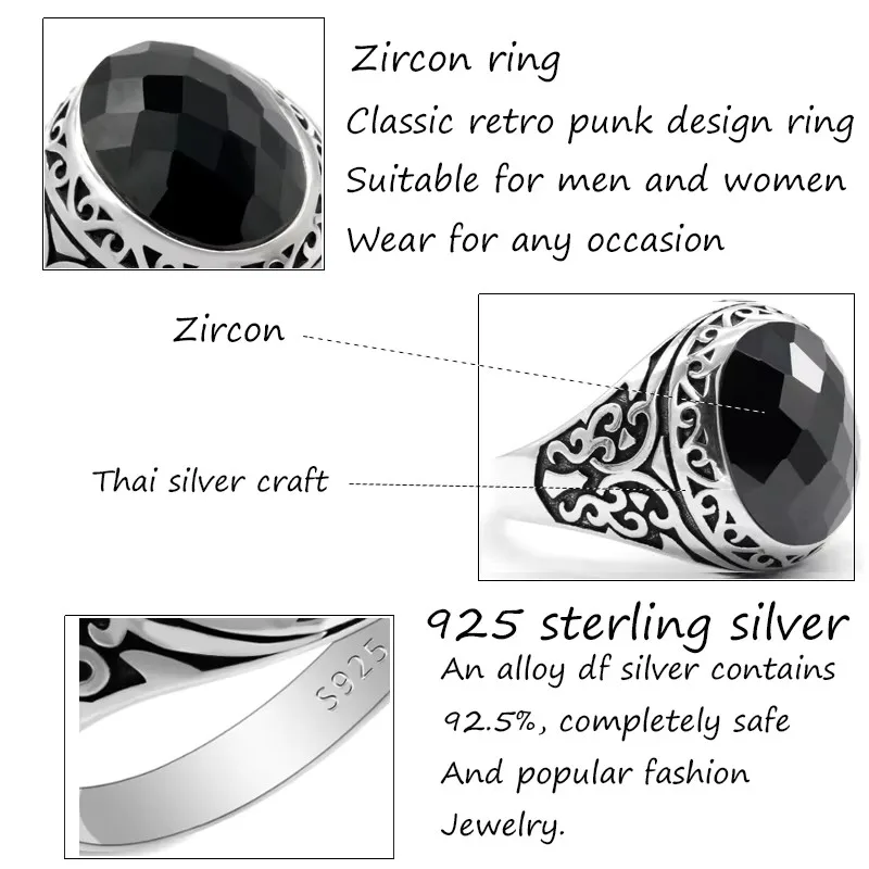 خاتم S925 مصنوع يدويًا من الفضة على شكل حرف a من الزركون الأسود للرجال Tö rkiye فاخر على طراز الشرير النقي هدية حفلات المهرجانات للرجال