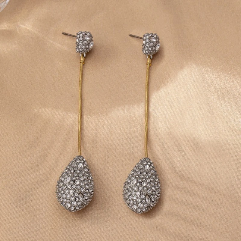 Genius Original Design Copper-plated Gold-plated Two-color Full Diamond Water Drop Series Earrings