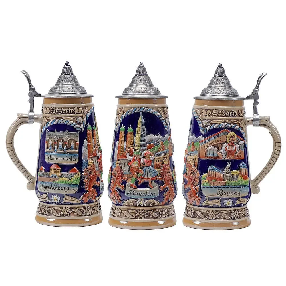 German Beer Stein Mug Large Capacity Retro Ceramic Beer Mugs Handmade Cup Germany Tankard Glass Mug 600ml Best Fathers Mens Gift - Image 2