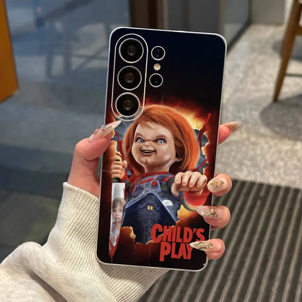 Horror C-Chucky Doll Phone Case For Samsung S25,S24,S21,S22,S23,S30,Ultra,S20,Plus,Fe,Note,10,9,5G Transparent