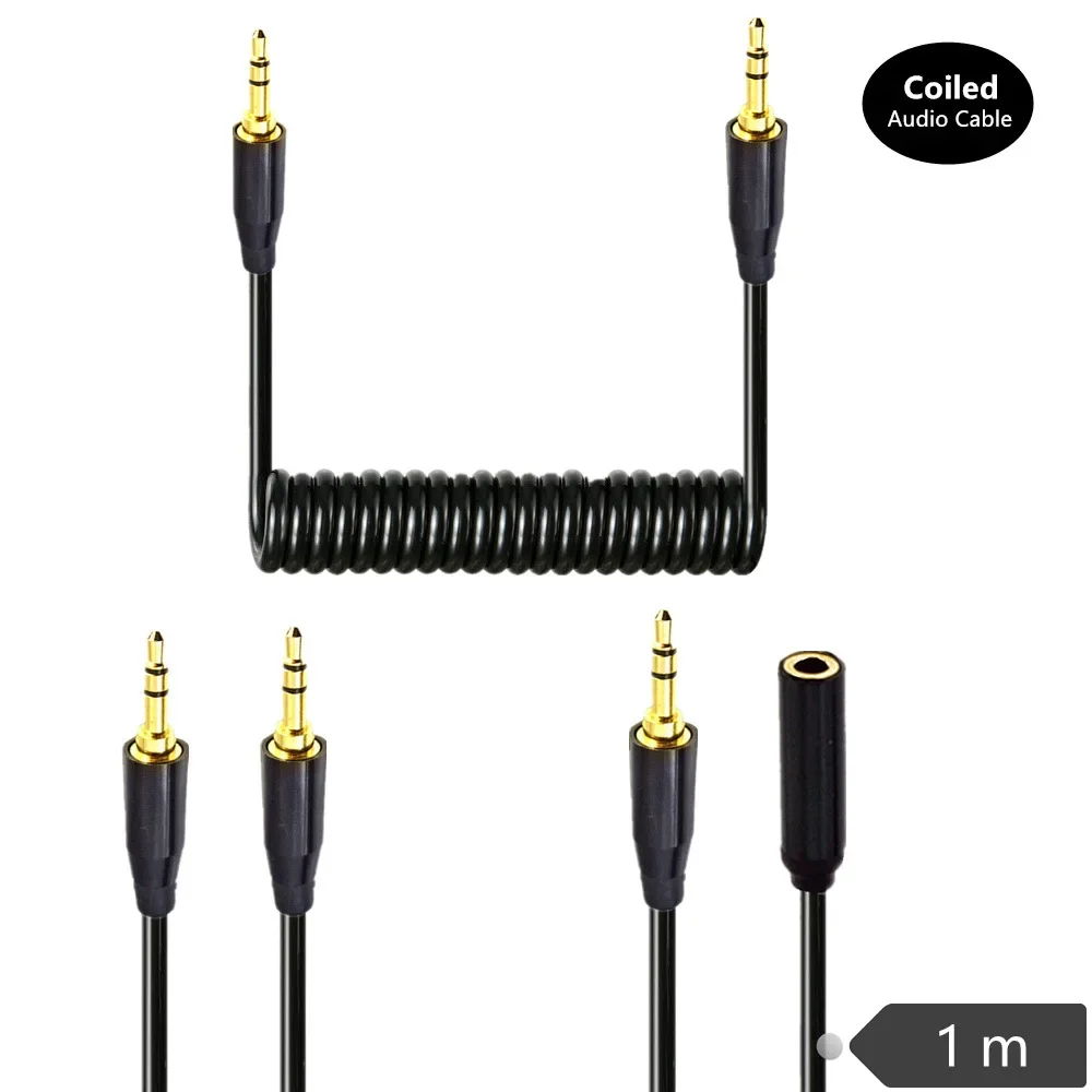 Cable de resorte auxiliar estéreo de audio con conector M/M macho a macho de 3,5 mm de 3 pies, 1 m para iPod MP3